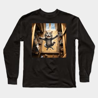 Jumping tabby cat Long Sleeve T-Shirt